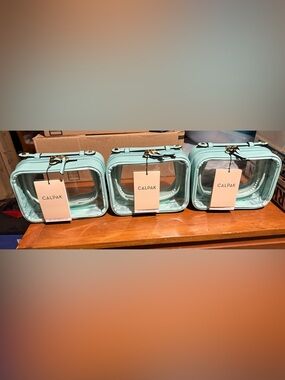 Calpak Mini Aqua Clear Travel Cosmetic Case with Gold Zipper